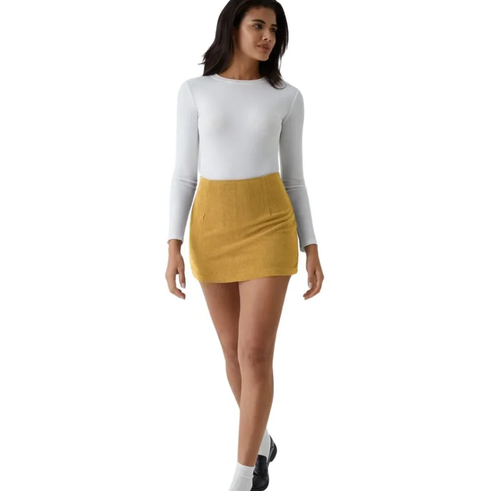HALARA High Waist 2 In 1 Gold Corduroy Mini Skirt Medium NWT - Picture 6 of 6